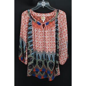 Fig and Flower Red and Blue Patterned Blouse